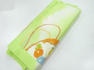 アンティーク　檜扇に花模様着物洗い張り